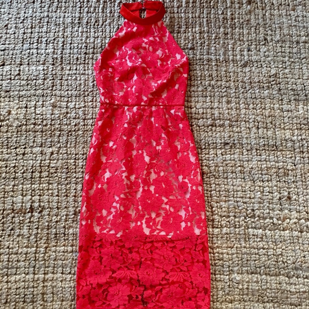 ABS Red Lace Midi Dress